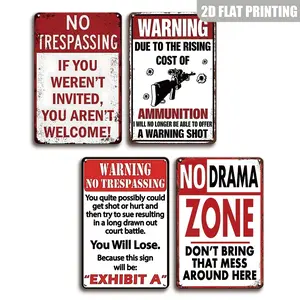 Vintage Metal Tin Signs, Signage, 4-Piece Set, Private Property No Trespassing, Yard Sign, Ideal for Man Cave, Home, Bar, Cafe, Garage Walls