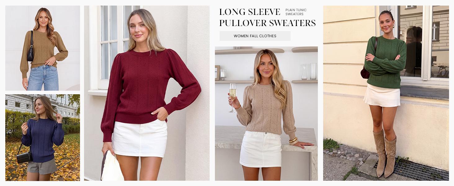 PRETTYGARDEN Women Fall Fashion Hollow Out Holiday Sweaters | Stretchy Cozy Knit, Puff Long Sleeve Pullover Tops, Crewneck Loose Fit, Dressy Casual Blouse, Trendy Winter Going Out Outfits#SohoChic