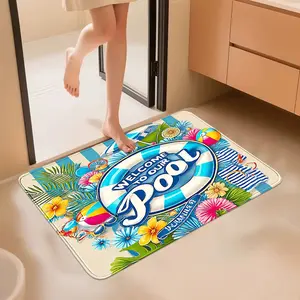 Dopamine Tropical Pool Bath Mat, Coconut Beach Swim Ring Shower Non-Slip Rug, Soft Absorbent Door Mat, Multi-Size Romantic Welcome Gift