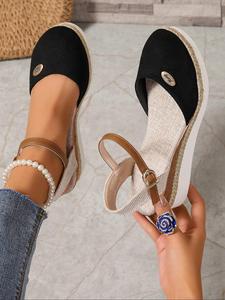 women's fashionable plain color wedge sandals, casual comfortable platform summer beach sandals for beach, fashion shoes for party, daily clothing decor, footwear