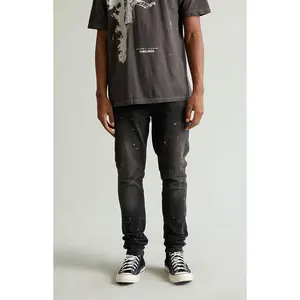 Pacsun Men's Bryce Stacked Skinny Jeans Stretch Paint Splatter Faded Black