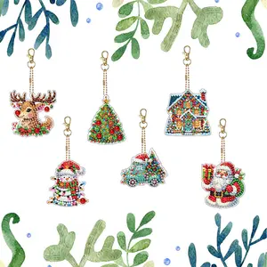 6PCS 2D Flat DIY Diamond Painting Keychain Double Sided Drill Small Crystal Painting Keyrings Diamond Art Kits Glitter Rhinestone Keychains Gift for Friends