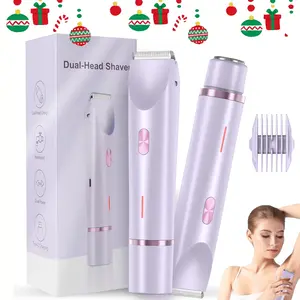 Bikini Trimmer for Women, Electric Shaver and Razor Rechargeable 2-in-1 Bodyand Facial Hair Removal Double Head forPainless Trimming of Pubic Face UnderarmLegs,IPX7 Waterproof, pink