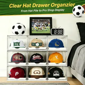 【DealsForYouDays】Vtopmart 2-4 Pack Hat Organizer for Baseball Caps, Clear Hats Holder Box with Drawer for Sports Fans, Large Cap Storage Display Case with Sliding Tray for Match Day, Stackable Rack with Magnetic Door, Each Holds 12 Hats,summerwins