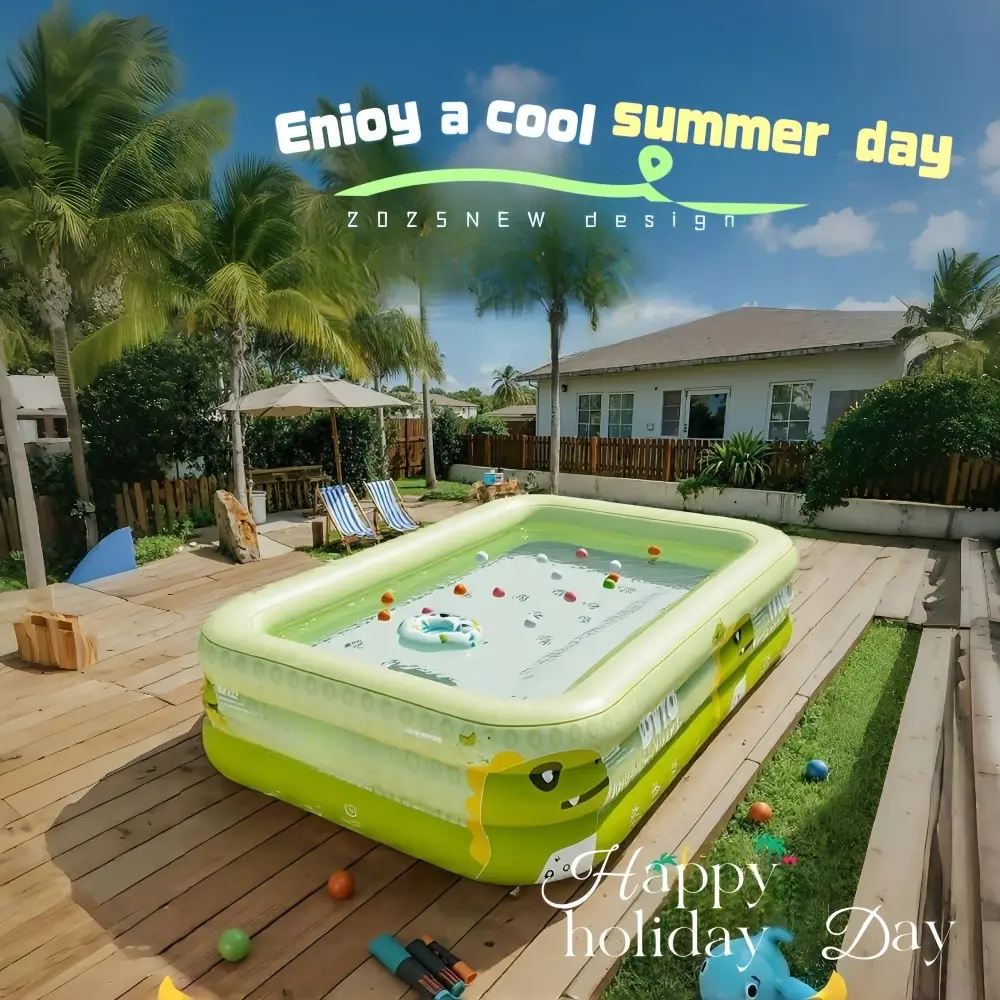Large Dinosaur Theme Inflatable Pool with Playground Features, Durable PVC, Foldable and Portable Swimming Pool, Ideal for Family Water Fun and Outdoor Parties, Kiddie Pool