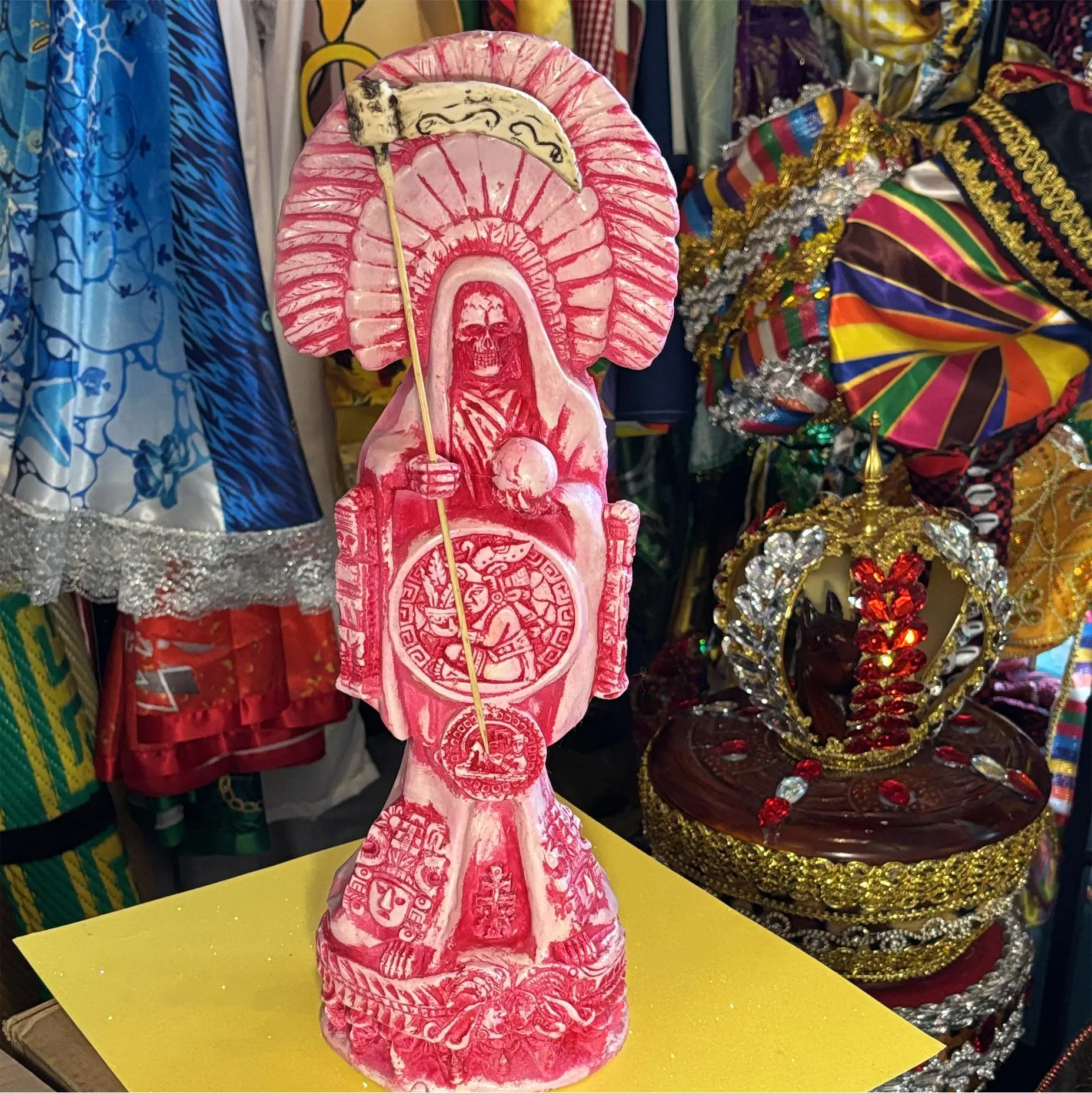 Santa Muerte statue Aztec Red/Pink for Emotional Matters 16 inch charged and authentic