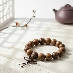 OrientalMind Natural Grain Wooden Buddhist Prayer Beads Bracelet