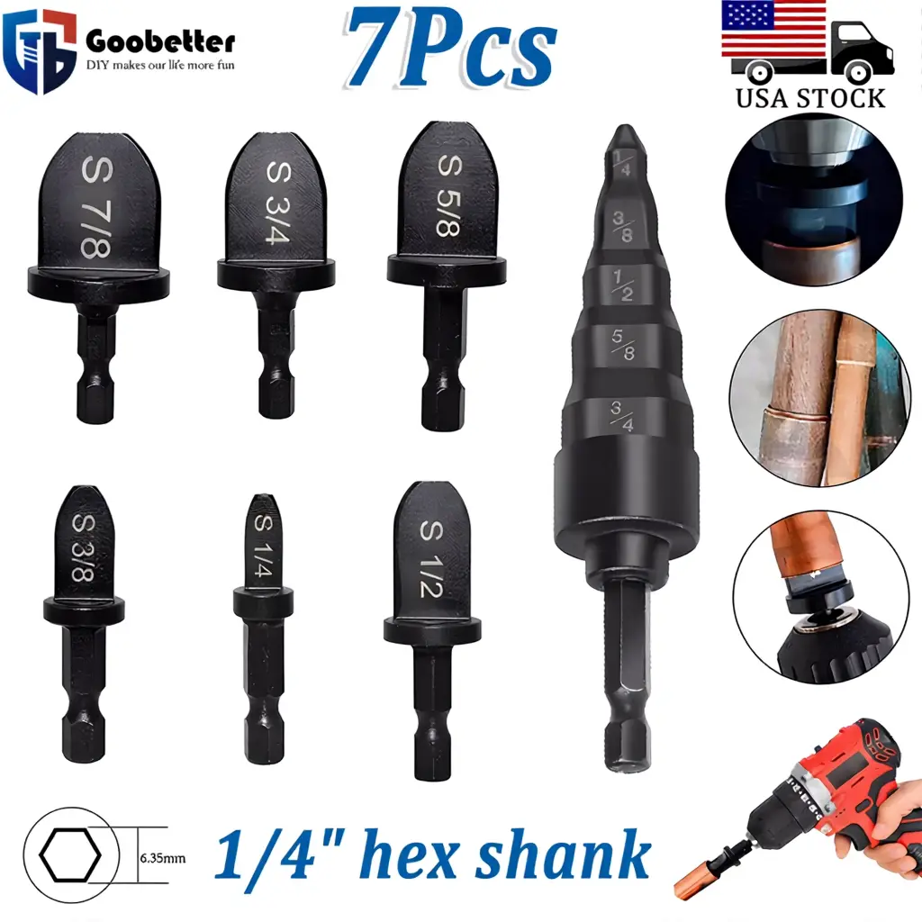 7-Piece Manual Flaring and Swaging Tool Kit with Steel Bits, 1/4–3/4" Fit, Metric & Inch Measurements, Hard & Soft Copper Tubing Pipe Expansion Tool for Standard HVAC Pipes, 7-Pieces