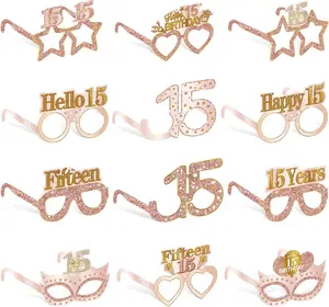 24 count 15th Birthday Paper Eyeglasses Decorations for Girls Women, Pink Rose  Sweet 15 Birthday Quinceanera Decoration Eyeglasses Party Supplies, Funny Fifteen Year Old Birthday Glasses Decor