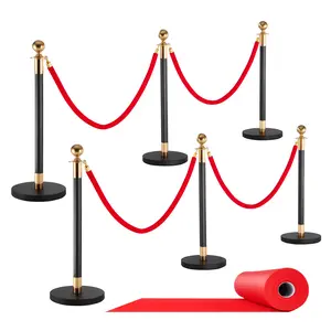 【DealsForYouDays】VEVOR 6-Pc Thick Sturdy Metal Stainless Steel Gold Stanchion Post Set with Black Crowd Control Barriers, Red Carpet, 4 Red Velvet Ropes & Rubber Hollow Base for Marriage, Party Decor (Tools & Hardware, Specialty Garden Tools)