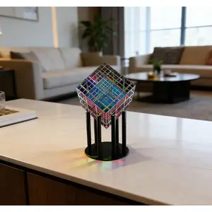 [Chakra Crystal Cube Sculpture] 3D Magic Color Glass Decoration| Meditation Spiritual Decoration| No Power Source Colorful Light Office Home| Yoga Feng Shui Energy Decoration