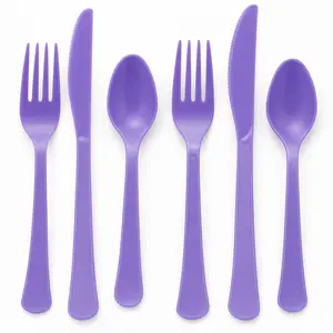 Vibrant Purple Plastic Cutlery Set - Assorted - 7.5 in.