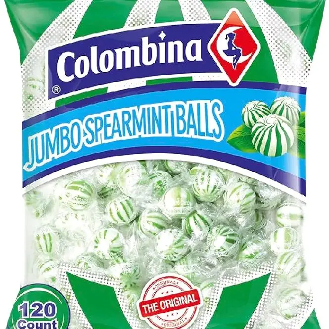 Colombina Jumbo Spearmint Balls Candy Snack Bag - Individually Wrapped, Natural Sugar-Based, Trans-Fat Free, Low Calorie Sweet Treats (2.4 lbs, 120pcs, 24-Month Shelf Life) - Ideal for Halloween Snacks