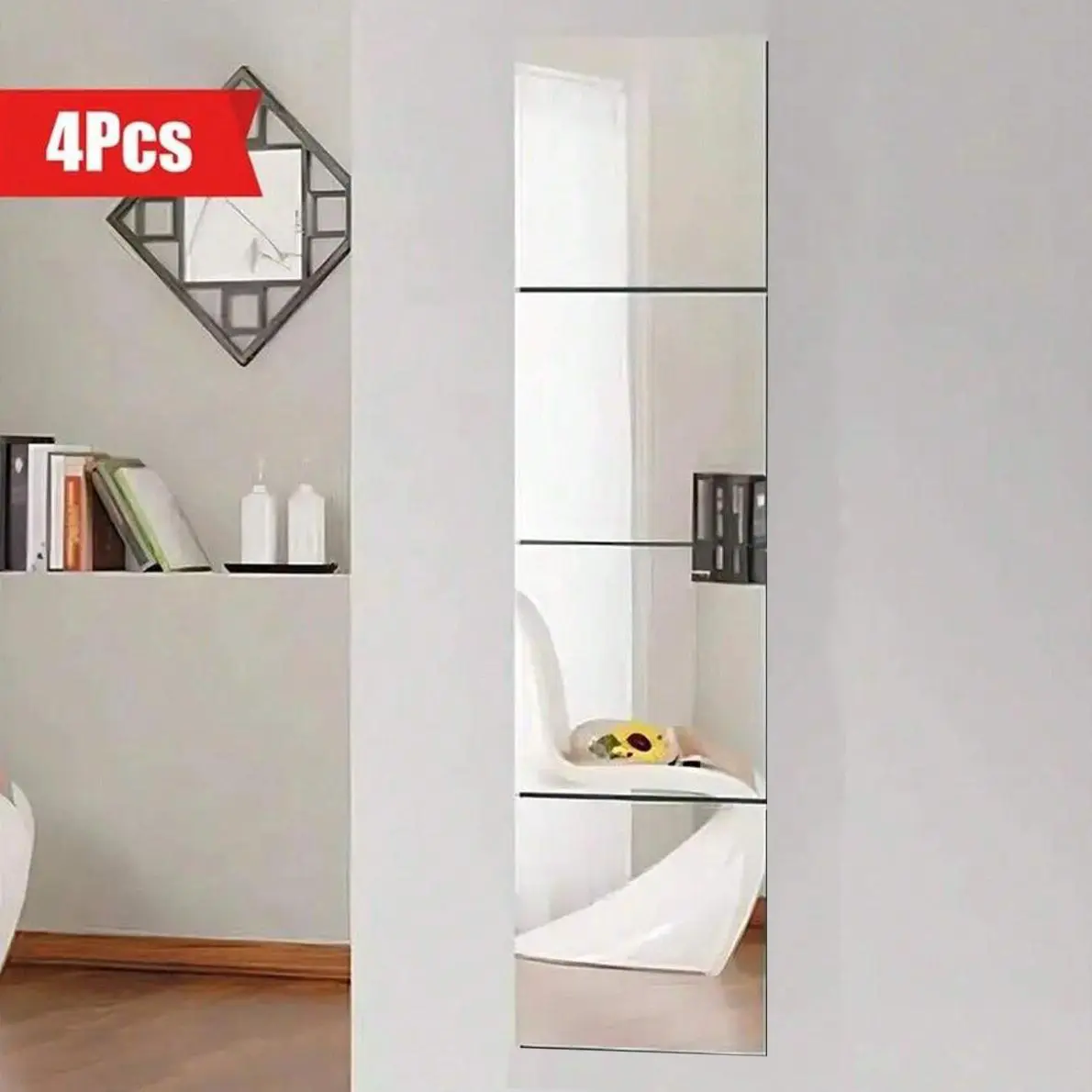 Square Acrylic Mirror Wall Sticker, Decoration Sticker, Bedroom Decorations, 4 Counts/set Removable Self-adhesive Mirror Wall Decal, Decorative Wall Sticker, Interior Stickers, Wall Decor for Home Living Room Bedroom Office
