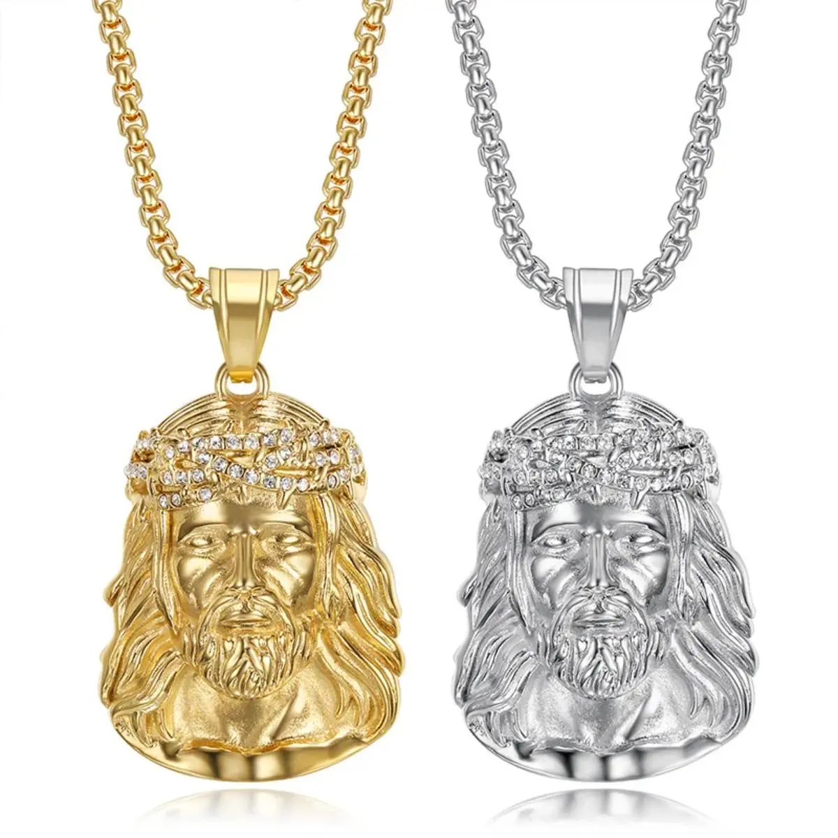 Hip Hop Fashion Jesus Statue Pendant Necklace Men's Rapper Vintage Necklace Party Gathering Gift in Gold & Silver Options Statement Piece Hip Hop Accessories Unique Iced Out Jewelry Moissanite Cuban Chain