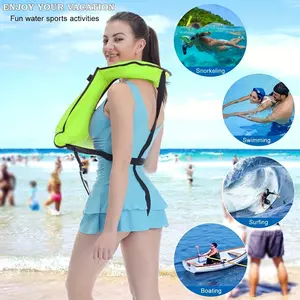 1 Piece Green Adult Life Jacket with Safety Buckle Portable Adjustable Life Buoy Swimming Jacket Inflatable Buoyancy Vest Suitable for Water Rescue Rafting Surfing Swimming Snorkeling Kayaking and Other Water Sports