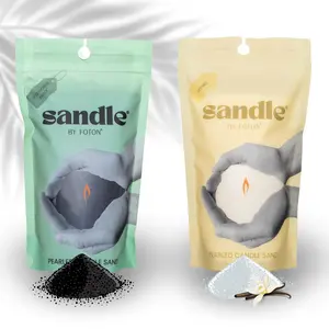 Sandle by Foton 2-pack - Black & Vanilla. Refillable Pearled Candle with 2 x 10oz Plant-Based Wax Pearls and 2 x 15 Wicks.