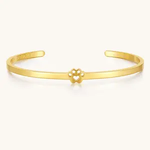 Pawprint Cuff - I Have Pawprints On My Heart - Mantra Jewelry Bracelet for Pet Lover Gold Plated