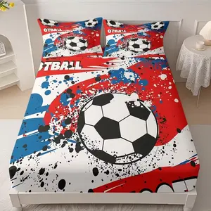 Vibrant Soccer Ball Pattern Bed Sheet Set Bedding Set, Includes 1 Duvet Cover and 2 Pillowcases, Polyester, Digital Print, All-Season Home Textiles
