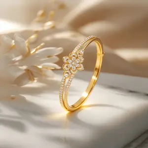 Gold Plated Cubic Zirconia Flower Minimalist Bracelet