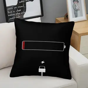 Low Battery Charging Print Throw Pillow, Tech Lover Cushion, Novelty Electronic Accent Pillow (Includes Pillow Core), Minimalist Decor for Teens & Gamers Bedroom & Sofa