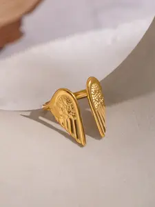 Angel Wings Ring Fashion Unique Design Elegant Exaggerated Statement Rings 18k Gold Stainless Steel Color-Resistant Waterproof Adjustable Open Ring Women Jewelry Gift Unique Rings