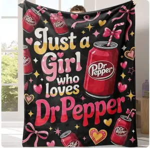 Dr. Pepper Retro Cool Vibe American Style Flannel Slogan Blanket, A Warm Nap Blanket,Weighted Throw, Classic Warm Decor Piece, Ideal Gift for Loved Ones,Suitable for Use in Offices, Sofas, and Travel Settings, Etc.