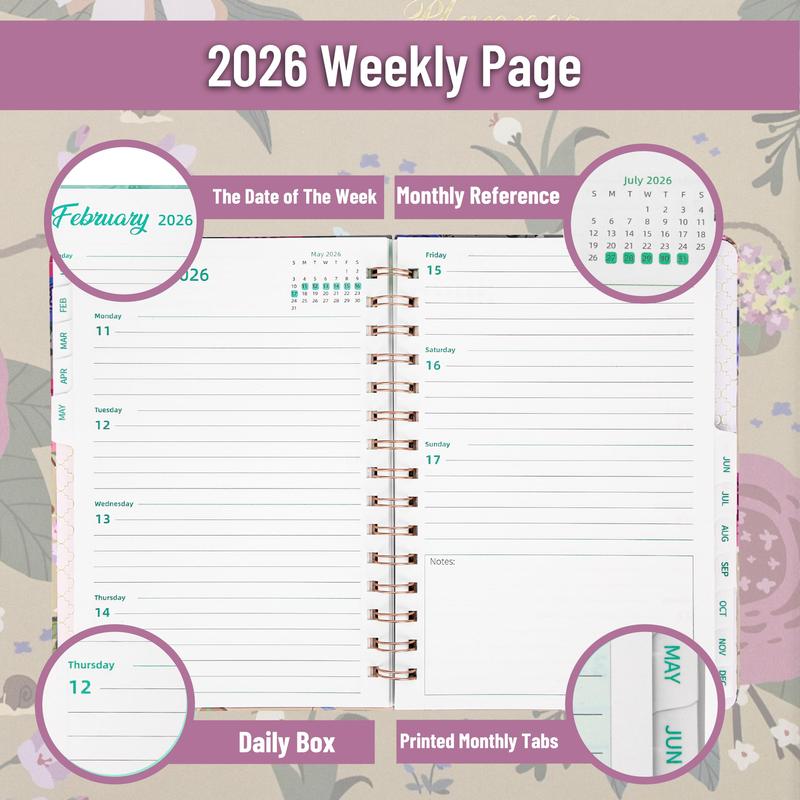 Mr. Pen - 2026 Planner, Spring Floral Design, Weekly & Monthly Calendar, Jan 2026 - Dec 2026, Hardcover, Spiral Bound, Inner Pocket, 6.4" x 8.5", Christmas Gift