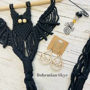 Hangable Macrame Bat Wall Hanging, Bat Plant Hanger - Halloween Goth Decor Gift Idea - Ornaments