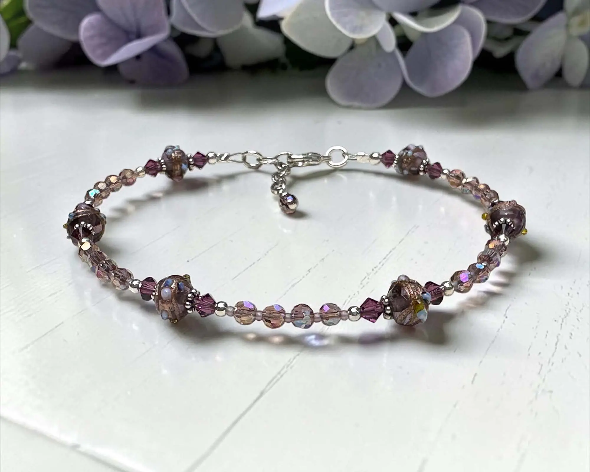 10" Amethyst Garden Crystal Beaded Anklet