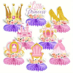 8pcs Floral Princess Party Honeycomb Centerpieces, and, Baby Shower & Birthday Party Decorations, Table Toppers for Women