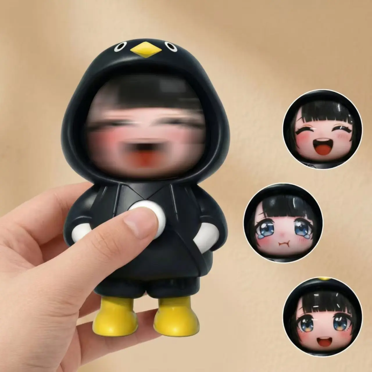 Plastic Unisex Talking Gurgling Little Penguin Toy, Handheld Stress Relief Model with Recording Function, Expression Change & Portable Design, Cute Birthday Gift