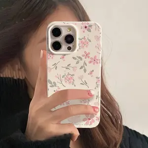 Green Leaf Pink Flower Mobile Phone Case Protects Large Pore Jelly Shell for 16/ 16Plus/ 16Pro/ 16ProMax/ 15/ 15Plus/ 15ProMax/ 14/ 14Plus/ 14Pro/ 14ProMax, 13/ 13Pro/ 13ProMax, 12/ 12Pro/ 12ProMax, 11/ 11Pro Max