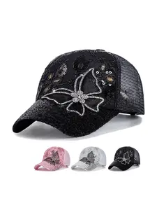Unisex Butterfly Lace Sequin Baseball Cap, Adjustable Sun Protection Casual Hat, Spring & Fall Outdoor Travel Beach Vacation