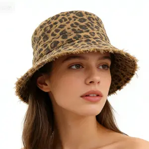 Hat, women's style, American leopard print fisherman hat, face enhancing small basin hat, spicy girl feng shui bucket hat