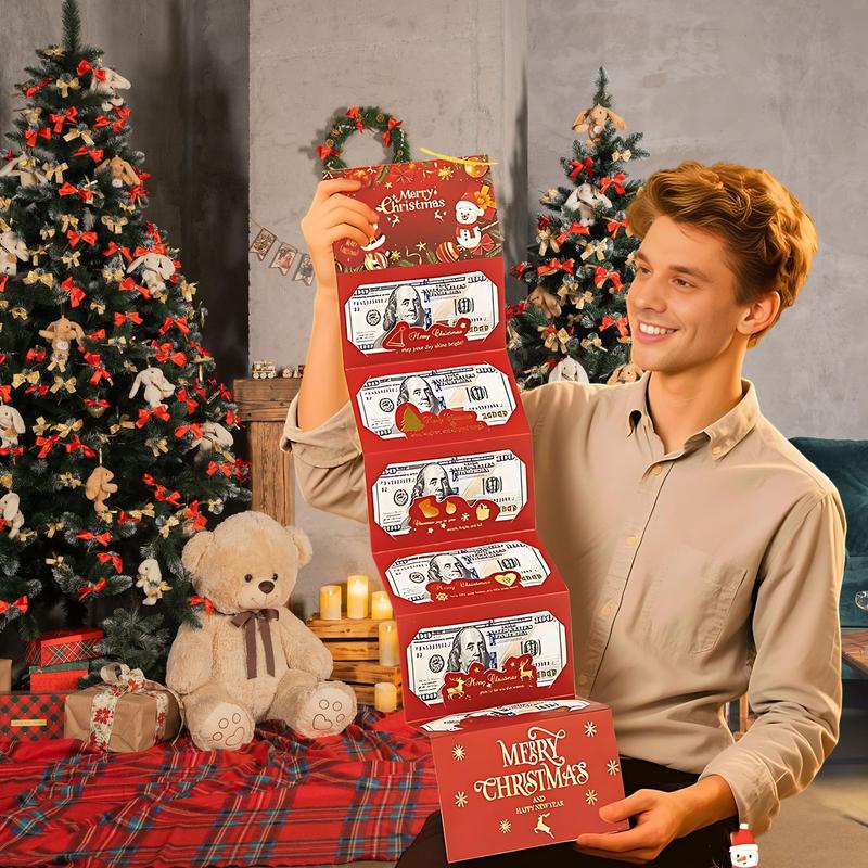Christmas Santa Dollar Folding Red Envelopes Gold Stamping Gift Pack with Ribbon 6 Slot DIY Holiday Cash Envelopes for Party and Festive Decorations
