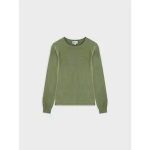 Thin Knit Crew Sweater-Heathered Green