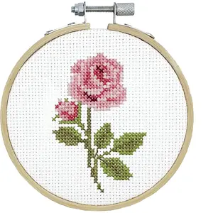 Rose Counted Cross Stitch 4" Hoop and Pattern Included - Cross Stitching Kits for Adults Advanced and Beginners