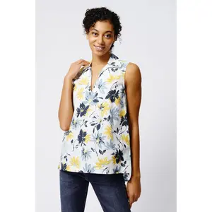 Rita Sleeveless Collared V-Neck - Seafoam Floral