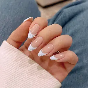 Almond Fake Nail, 24pcs/set Nail Kit French Style Press on Nails with Nail File & Tape, Removable Nail Art Artificial Full Cover, Women Girls DIY Manicure