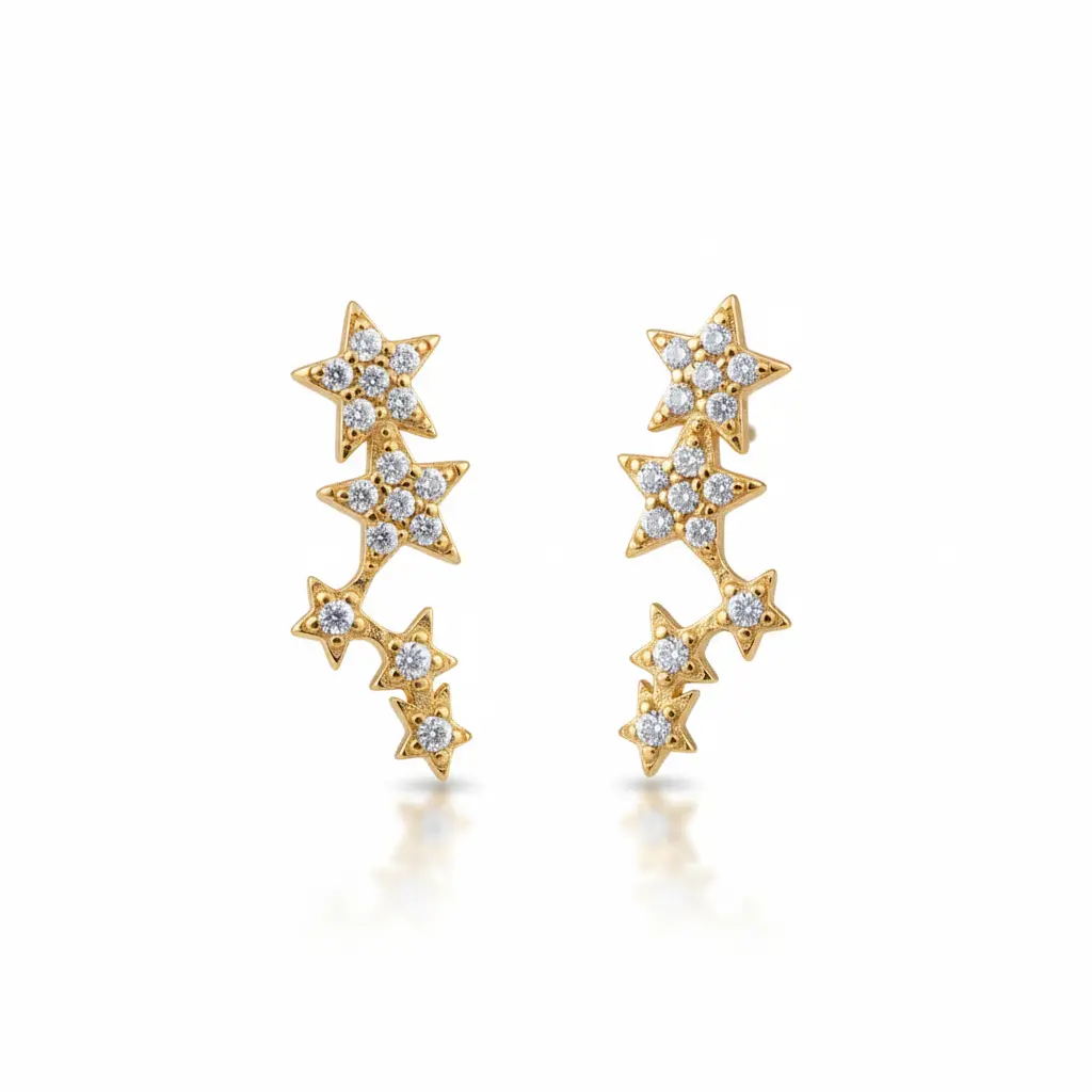 Oh Starry Night! | 14K Gold Plated Sterling Silver CZ Star Cluster Earrings