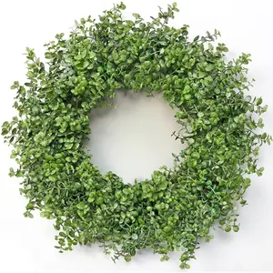 Dremisland Boxwood Wreaths for Front Door 22 Inch Artificial Eucalyptus Boxwood Wreaths Large Greenery Leaves Outdoor Indoor Wreath for Farmhouse Wall Home Decor Spring Summer Fall All Seasons
