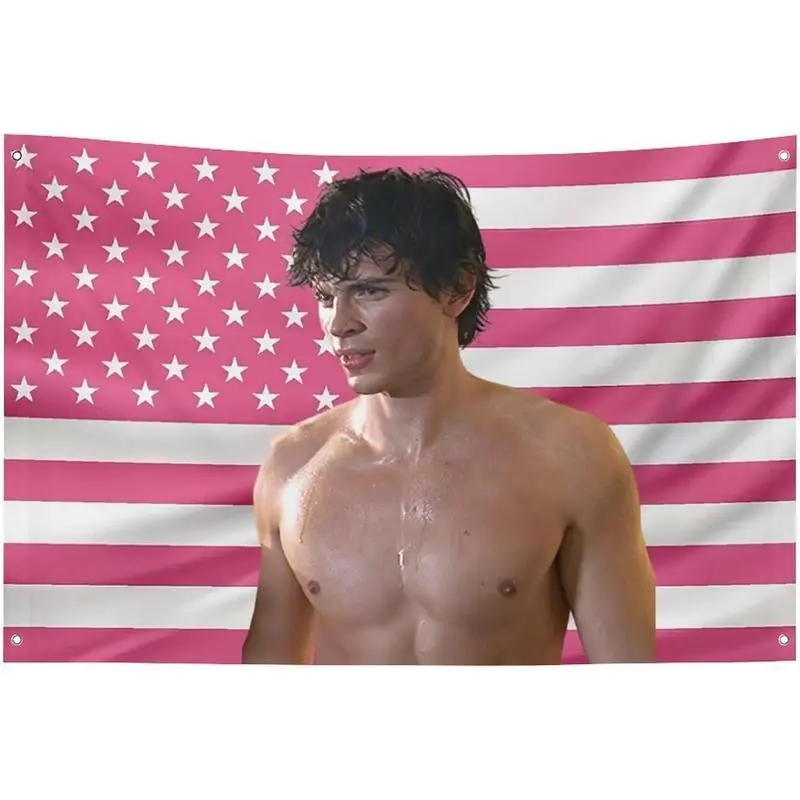 Tom Welling Pink American Flag Polyester Tapestry - Rectangular Indoor Decorative Bedroom Decor, Smallville Clark Kent Pop Culture Room Art Wall Banner, Knit
