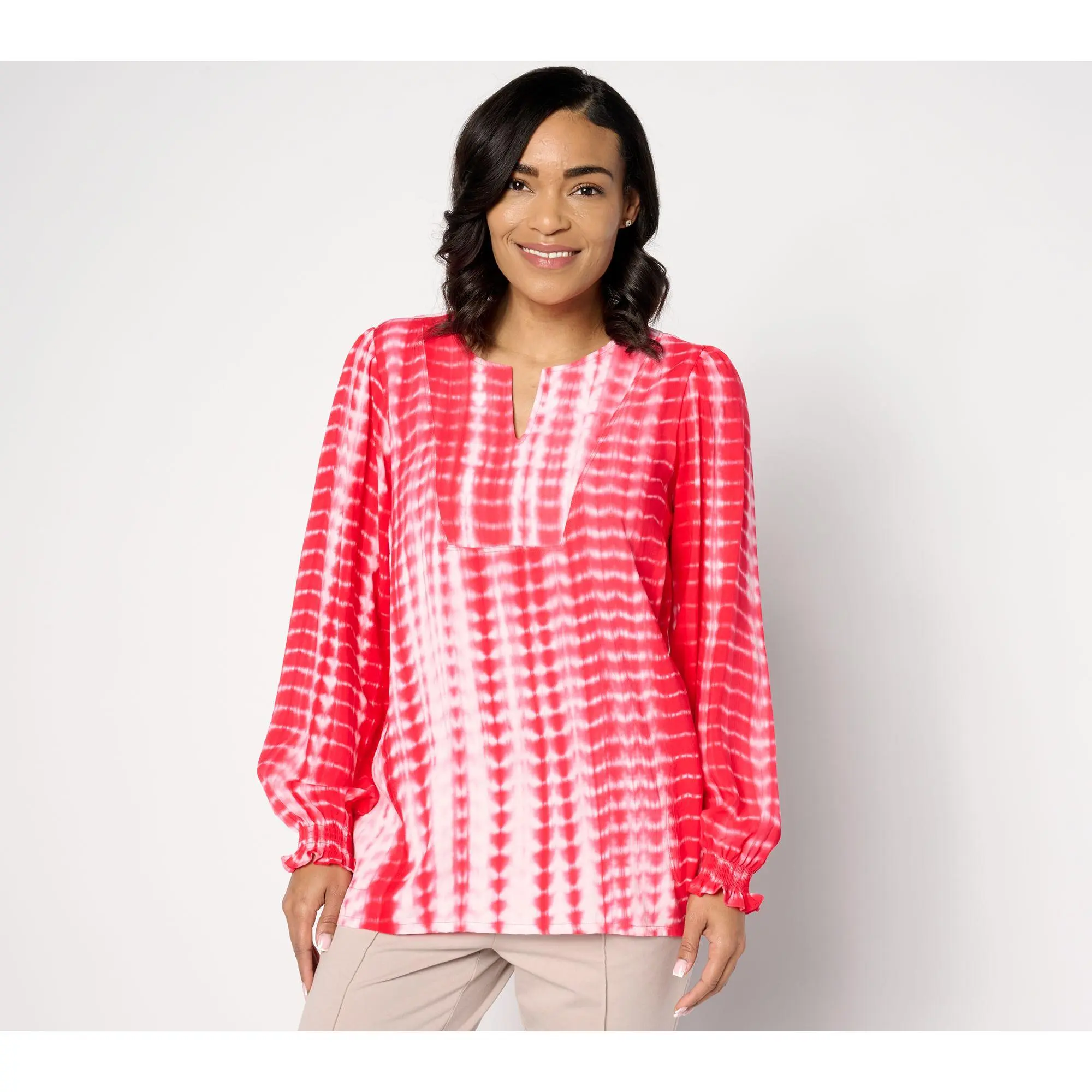 LOGO by Lori Goldstein Woven Tie Dye Pullover Shirt