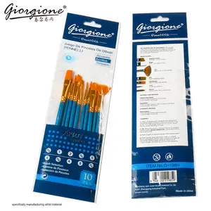 10-Piece Oil Gouache Watercolor Acrylic Brush Set - Nylon Hair, Long Handle, Round Flat Pointed Tips for Artists