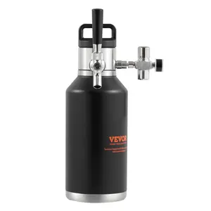 VEVOR Beer Growler Tap System, 64Oz 1.89L Mini Keg, 304 Stainless Steel Pressurized Beer Growler, Keg Growler with Pressure Display, CO2 Regulator Faucet, Leak-Proof Ring For Draft Homebrew Craft Beer Portable Utensils
