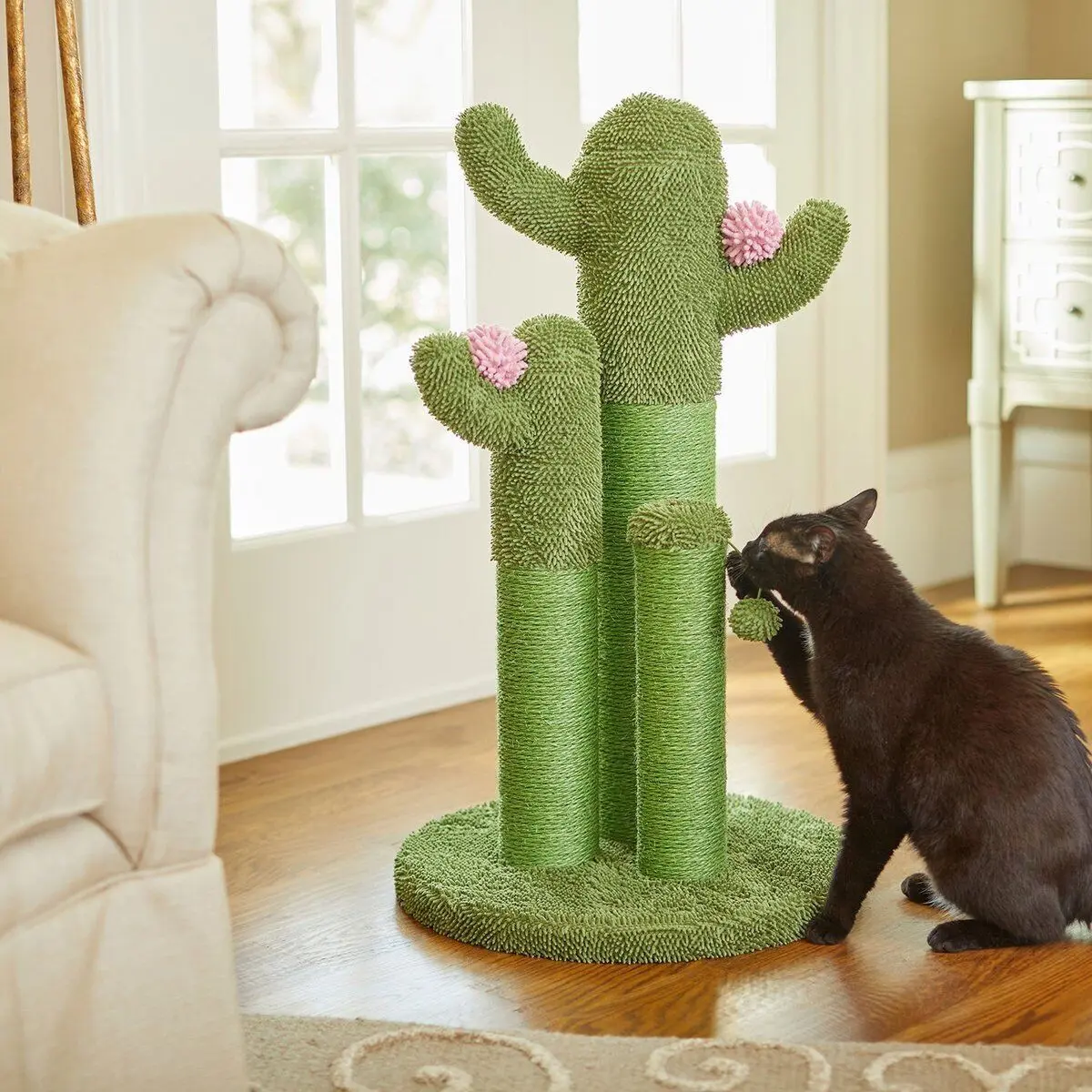 33-inch Cactus Cat Scratching Post - Sisal Wrapped with Plush Top, Stable Base for Play & Stretching