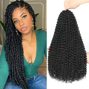Passion Twist Hair Water Wave Crochet Hair for Black Women, Long Bohemian Braiding Hair for Boho Locs, Faux Locs, Spring Twist Hair, Butterfly Style Crochet Braids Hair Extensions (18inch, 1B, Economy Pack)