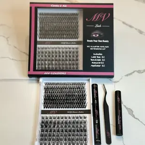 MV Lash “Combo 2 Kit” DIY Cluster Lash Extensions Combo Starter Kit. Includes 2 styles of cluster lashes, 224 Cluster, Bond/Seal, Remover, & Applicator. 8-16mm Eyelashes Makeup Eyelashes Extensions Eyelash Extension