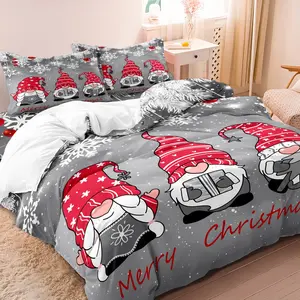 3pcs Christmas Snowflake Gnome Cartoon Decorative Duvet Cover Set - 100% Polyester Breathable Fabric, Digital Print, All-Season Comforter Cover With Pillowcases, Machine Washable, No Insert - Bedroom Decor 1 Duvet Cover+2 Pillowcases